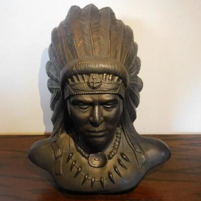 Vintage Molded Ceramic Bisque Native American Bronzed Tint Bust 8