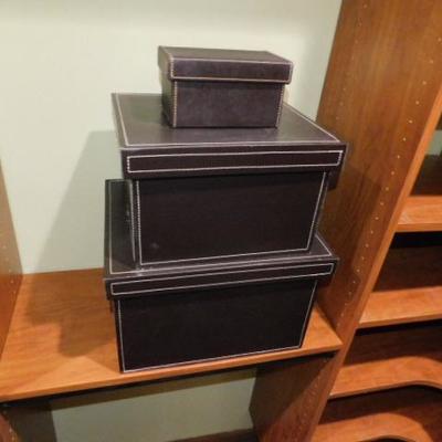 Set of Three Decorative Stack Storage Boxes Smooth Finish with White Stitching
