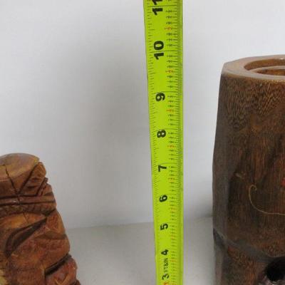 Lot 240 - Wooden Items - Totem Pole - Wooden Decorative Bird Vase 