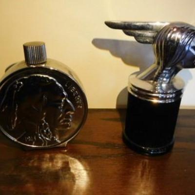 Set Large Scale Buffalo Nickel and Pontiac Indian Avon Collector Bottles