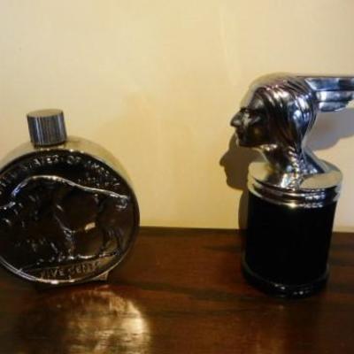 Set Large Scale Buffalo Nickel and Pontiac Indian Avon Collector Bottles