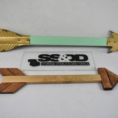 2 Wall Decor Arrows: Wood & Metal, Aqua/Brown