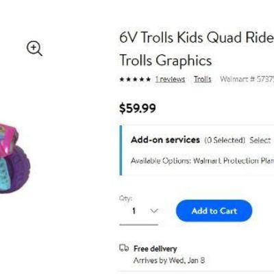 6V Trolls Kids Quad Ride On Toy - New, Open Box, $60 @ Walmart