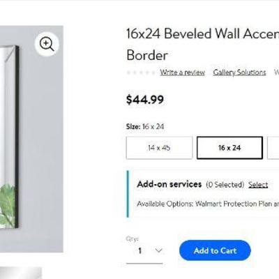 16x24 Beveled Wall Accent Mirror With Mirror Panel Border - New, $45 @ Walmart