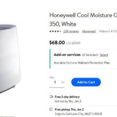 Honeywell, Cool Moisture Humidifier, HCM-350 - Complete, Sale $60 @ Walmart