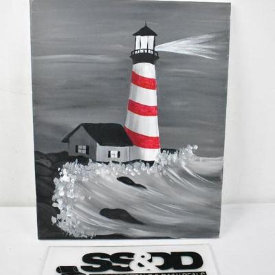 16x20 Painted Canvas Red & White Lighthouse