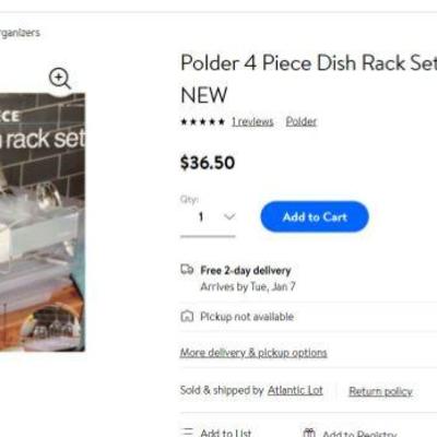 Polder 4 Piece Dish Rack Set Slide Out Drying Tray, Clear - New, $36 @ Walmart