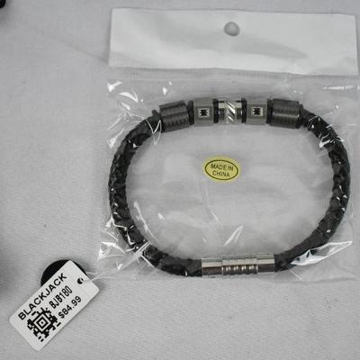 Blackjack Jewelry, Stainless Steel & Leather Bracelet - New