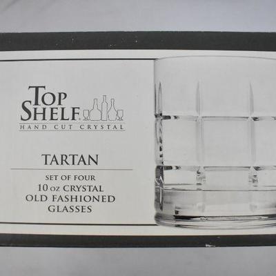 Set of 4 Top Shelf Hand Cut Crystal Tartan 10oz Old Fashioned Drinking Glasses