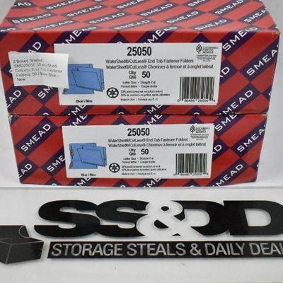 2 Boxes Smead, SMD25050, Tab Fastener Folders, 50/Box, Blue - New, $42 @ Walmart