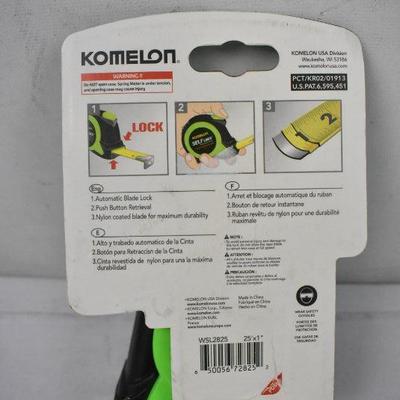 Pair of Komelon WSL2825 25-Foot Self-Lock Tape Measure - New