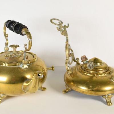 Lot G-1: Antique Brass Tea Kettle with Stand