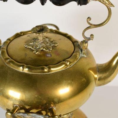 Lot G-1: Antique Brass Tea Kettle with Stand