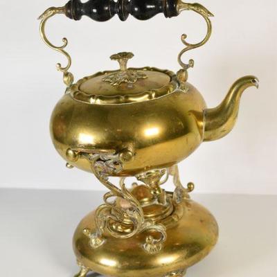 Lot G-1: Antique Brass Tea Kettle with Stand