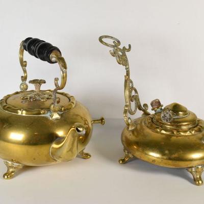 Lot G-1: Antique Brass Tea Kettle with Stand