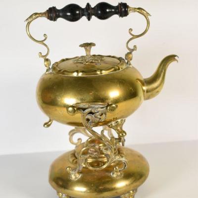 Lot G-1: Antique Brass Tea Kettle with Stand