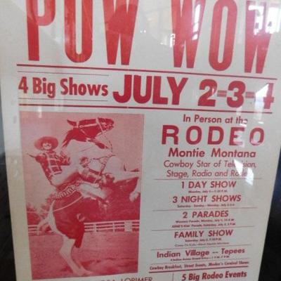 Advertising Bill for Toppenish Pow Wow Rodeo with Montie Montana Professionally Framed