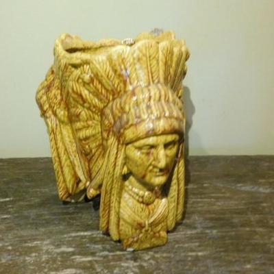 Three Face Native American Chief Ceramic Planter 8