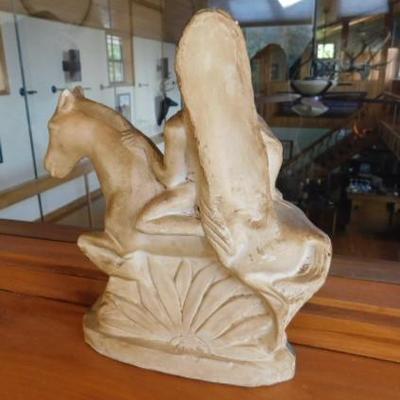 Mid Century Chalkware Brave on Horse Statuette 9