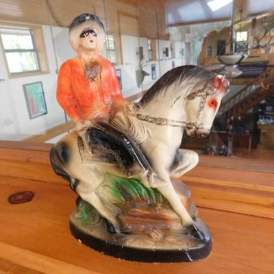 Mid Century Chalkware Masked Cowboy on Horse Statuette 8