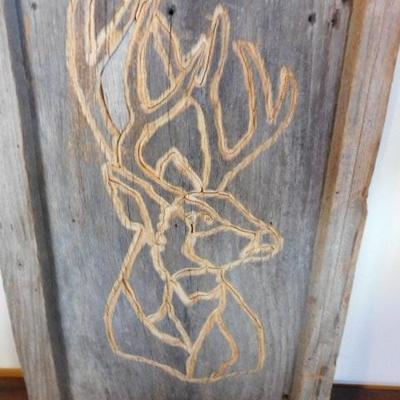 Primitive Folk Art Wood Cut Out of Deer Head Rustic Wall Hanging 13