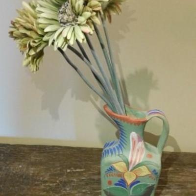 Hand Painted Clay Pottery Mexican Handled Water Urn Vase 9