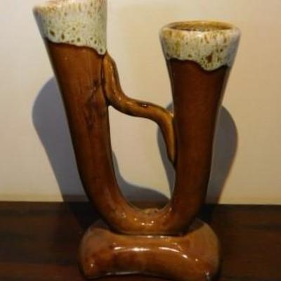 Vintage Van Briggle Double Horn Pottery Drip Edge Bud Vase 7