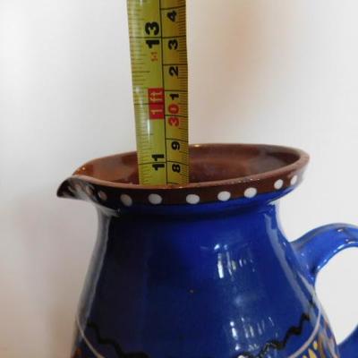 Artisan Red Clay High Glaze Blue Finish Hand Painted Water Pitcher 11