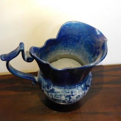 Artist Signed Blue Glaze Pottery Water Pitcher 9