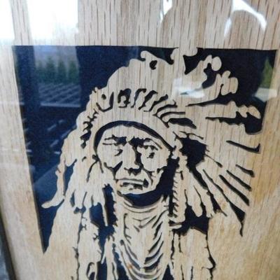 Wood Laser Cut Portrait of Aged Native American Framed 17