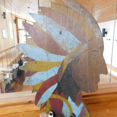 Wood Cut Out Hand Painted Double Sided Native American Head in Profile 12