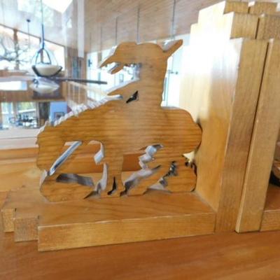 Oak Natural Wood Finish Cut Out 'End of the Trail' Book Ends 7