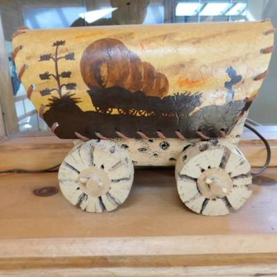 Pair of Chuck Wagon Table Lamps with Vintage Shades and Wood Bodies (See all Pics)