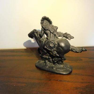 Vintage Cast Iron Native American Warrior on Mustang at Full Gallop 5