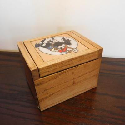 Oak Wood Trinket Box with Bronco Cowboy Ceramic Tile Inlay 6