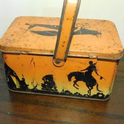 Vintage Tin Toy Box with Flip Lid and Handle Adventure Themes 6