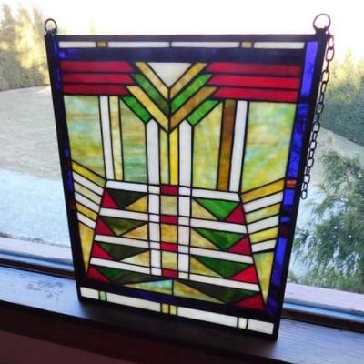 Art Deco Design Stained Glass Window or Wall Hanging with Chain 15