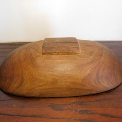 Hand Carved Wood Dough Bowl with Flat Foot 16