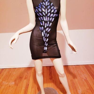 Layering mesh black/Lavender sequins body con dress