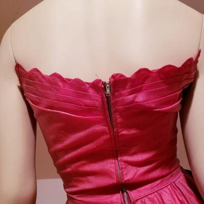 Vtg 1950's Red/Cerise Organza strapless fit &flare layers dress lace inserts