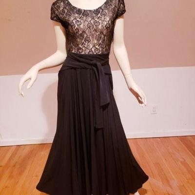  1930's Ballroom Illusion Dance Gown Crepe/Lace full draped skirt 