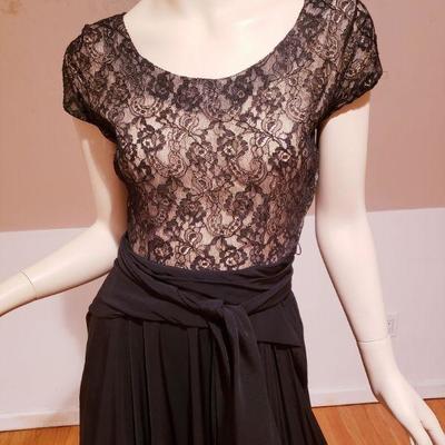  1930's Ballroom Illusion Dance Gown Crepe/Lace full draped skirt 