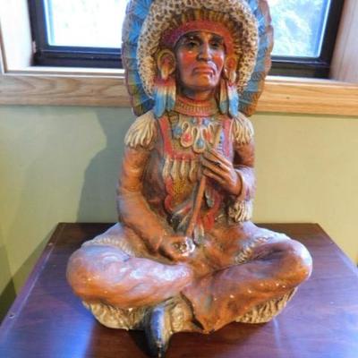 Large Chalkware Crossed Leg Native American with Peace Pipe Table Lamp 21