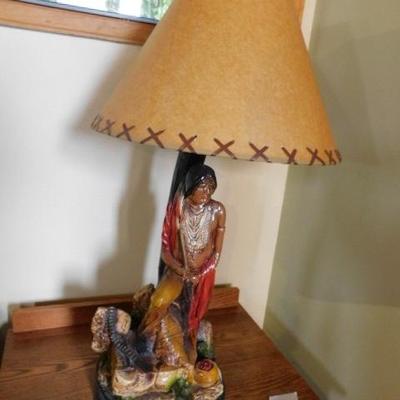 Large Chalkware Native American Brave Table Lamp with Shade 31