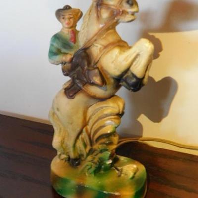 Vintage Mid Century Chalkware Roy Rogers and Trigger Table Lamp 15
