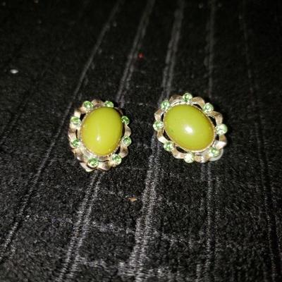 Vintage Green Clip on Earrings 