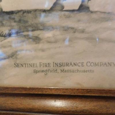 Vintage Sentinel Fire Insurance Company Print Advertisment Warrior on Horse Framed