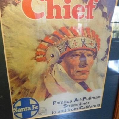 'The Chief' Santa Fe Famous All-Pullman Streamliner Advertisement Sign Framed 12