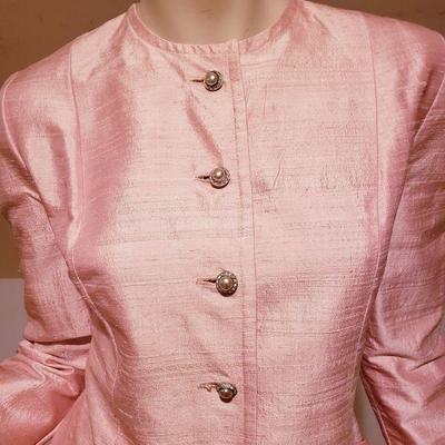Vtg Victor Costa for lord & Taylor Ballet Pink Raw silk jacket rhinestone buttons