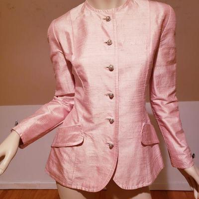 Vtg Victor Costa for lord & Taylor Ballet Pink Raw silk jacket rhinestone buttons